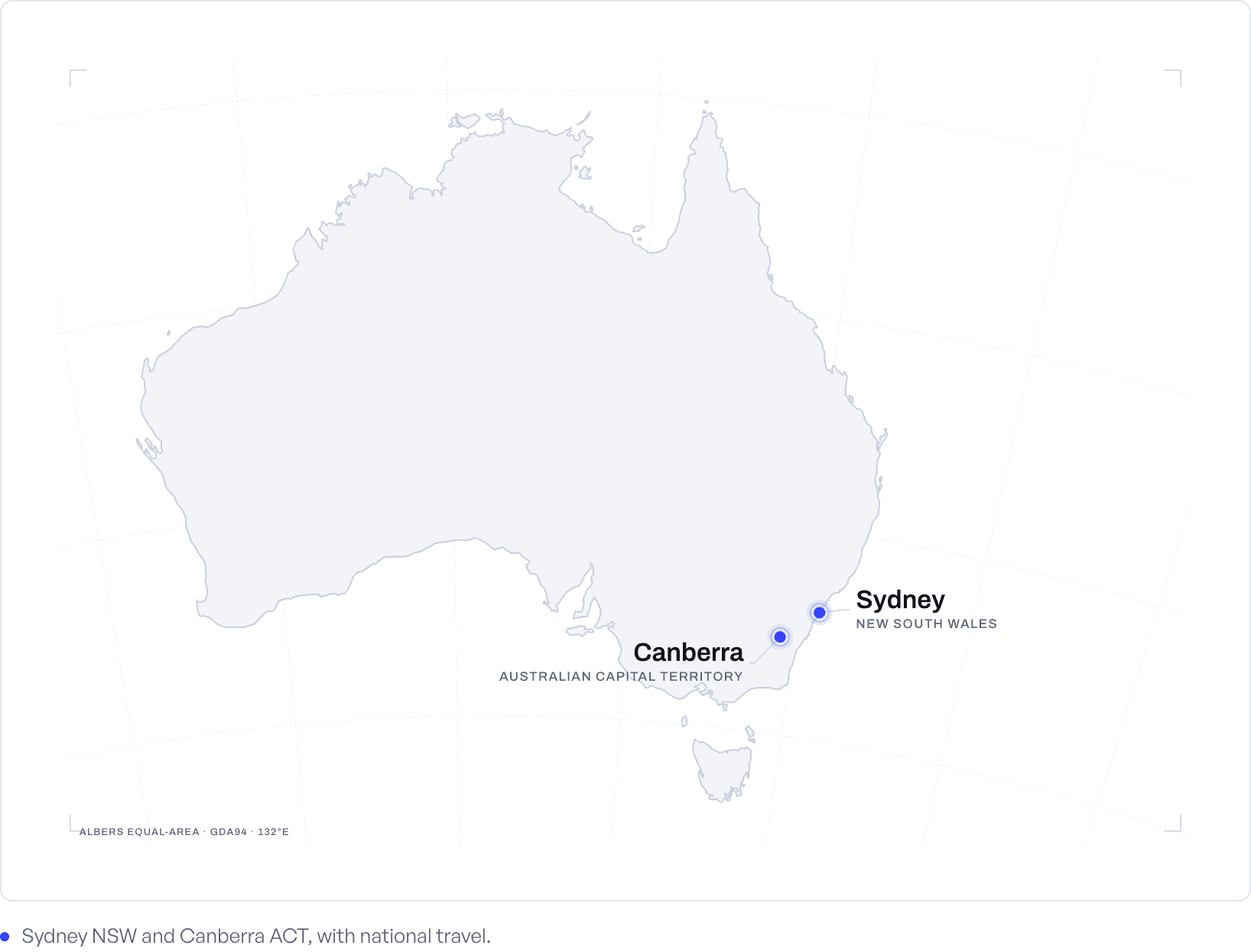 Map of Australia marking Next Cyber's two offices: Sydney, New South Wales, and Canberra, Australian Capital Territory.