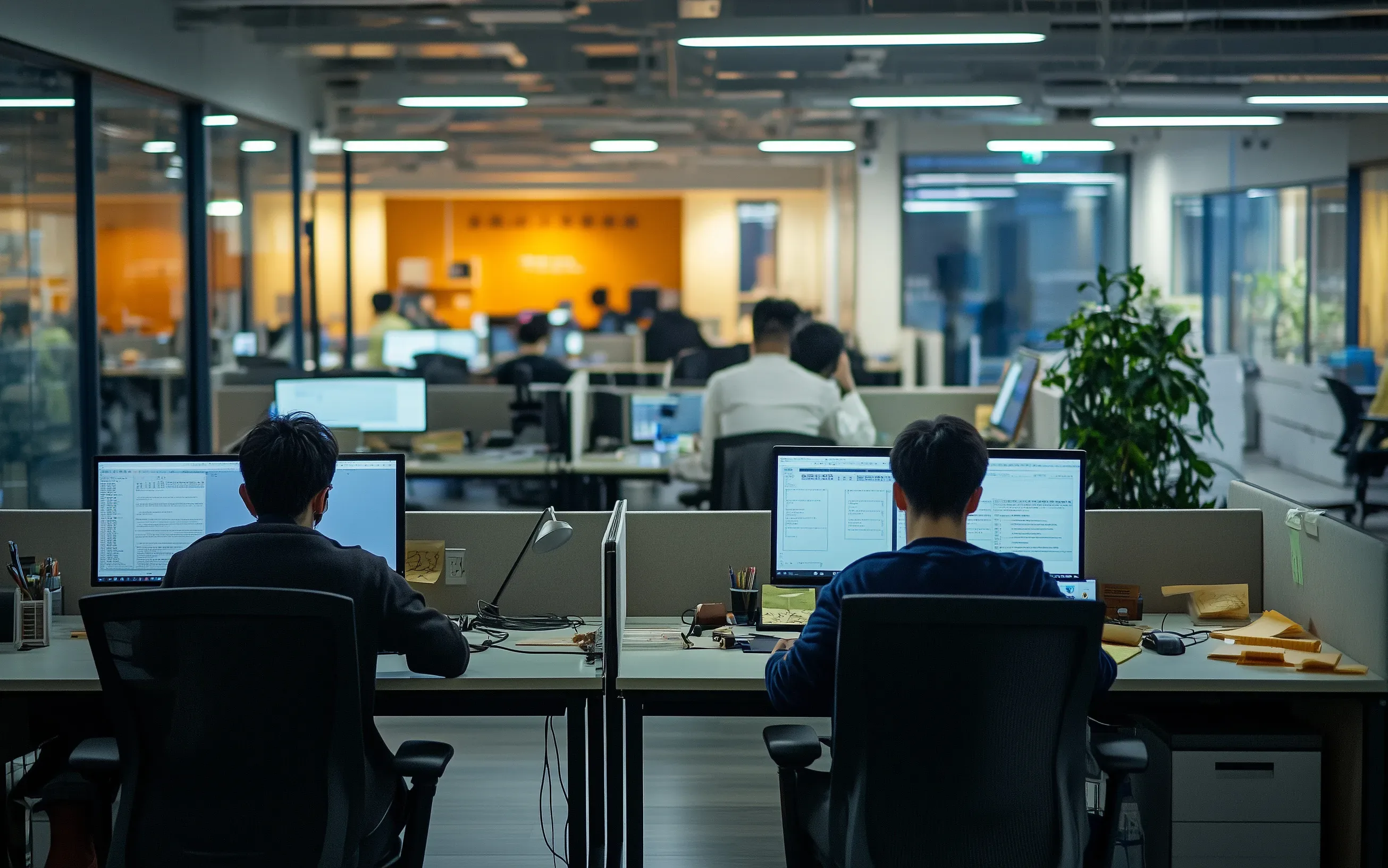 An open-plan service floor with engineers working at their desks